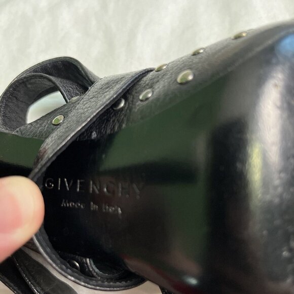 Givenchy Black Studded Leather High Heel Sandals | Size 36 | Ankle Strap + Peep - Picture 7 of 11
